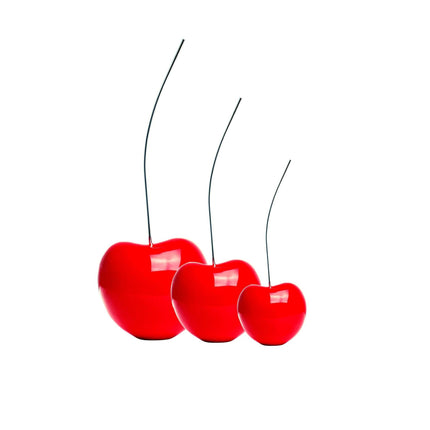 Set of Three Cherries // Large Medium and Small Bright Red Sculpture TriadCommerceInc   