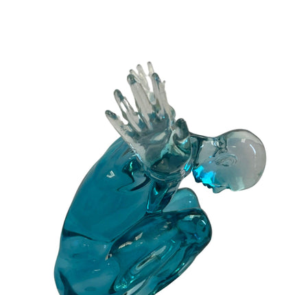 Small Saluting Man Resin Sculpture 17" Wide x 10.5" Tall // Clear Blue Sculpture TriadCommerceInc   
