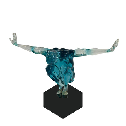 Small Saluting Man Resin Sculpture 17" Wide x 10.5" Tall // Clear Blue Sculpture TriadCommerceInc   