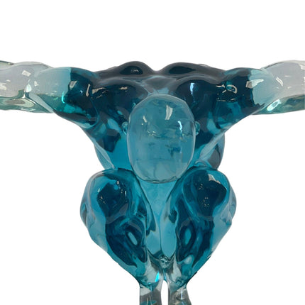 Small Saluting Man Resin Sculpture 17" Wide x 10.5" Tall // Clear Blue Sculpture TriadCommerceInc   
