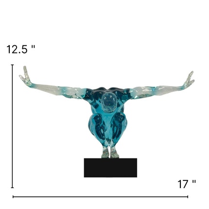 Small Saluting Man Resin Sculpture 17" Wide x 10.5" Tall // Clear Blue Sculpture TriadCommerceInc   