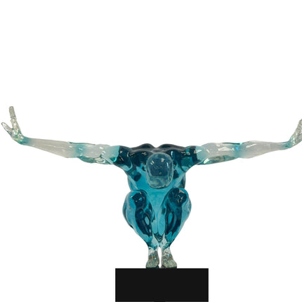 Small Saluting Man Resin Sculpture 17" Wide x 10.5" Tall // Clear Blue Sculpture TriadCommerceInc   