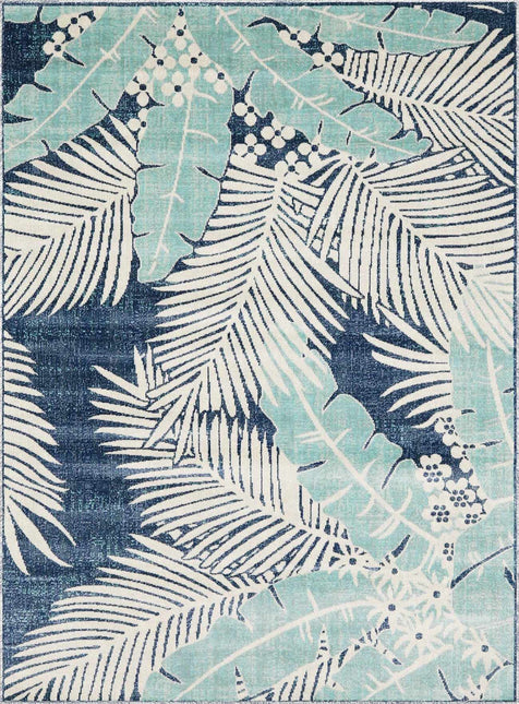 Thebarton Coastal Blue Palm Area Rug Rugs TriadCommerceInc