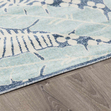 Thebarton Coastal Blue Palm Area Rug Rugs TriadCommerceInc