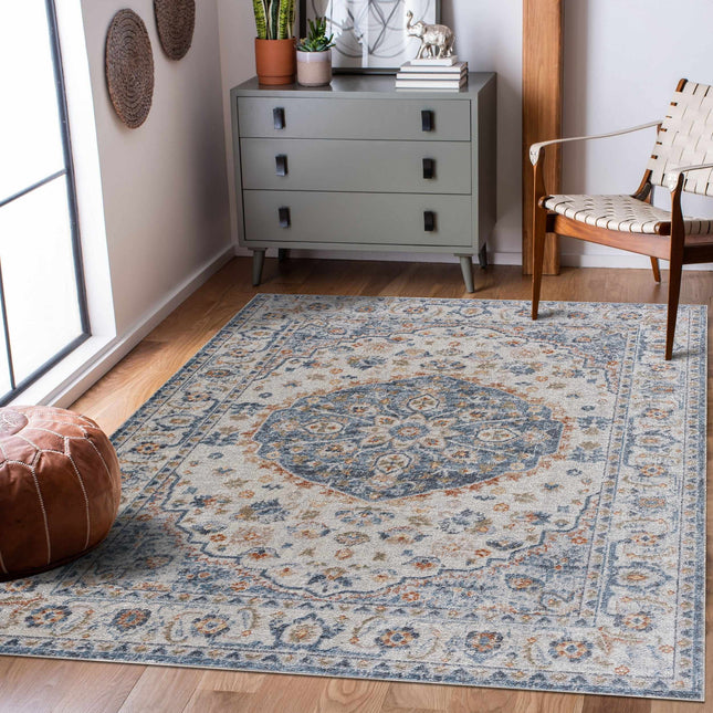 Blue Cream Hiti Washable area rug - Clearance Rugs TriadCommerceInc