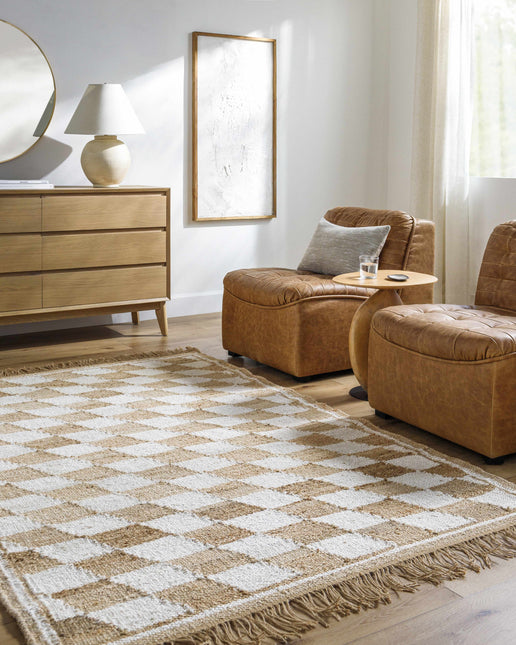 Tiria Diamond Checkered Jute Tasseled Rug Rugs TriadCommerceInc