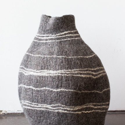 Tribal Lines Grey Hand-Felted Wool Gourd Basket Baskets TriadCommerceInc Large