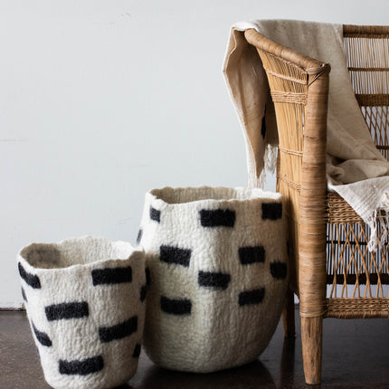 Tribal Repeat Black and Ivory Wool Storage Basket Baskets & Vessels TriadCommerceInc