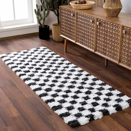 Atira Black & White Checkered Area Rug Rugs TriadCommerceInc 2'7" x 7'3" Runner