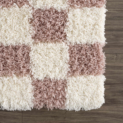 Atira Pink Checkered Shag Rug Rugs TriadCommerceInc