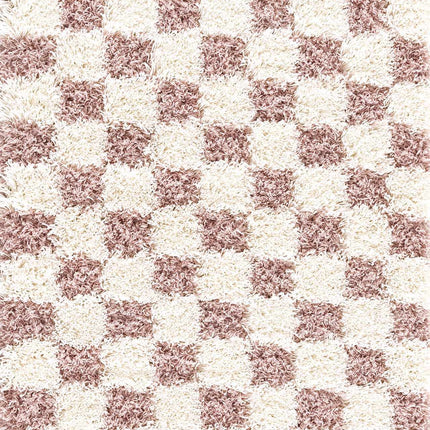 Atira Pink Checkered Shag Rug Rugs TriadCommerceInc 2'7" x 7'3" Runner