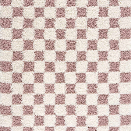 Atira Pink Checkered Shag Rug Rugs TriadCommerceInc