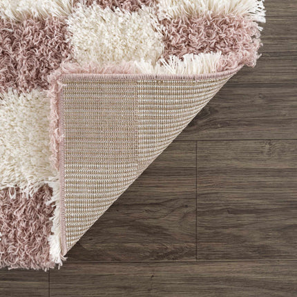 Atira Pink Checkered Shag Rug Rugs TriadCommerceInc