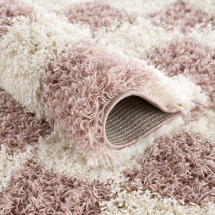 Atira Pink Checkered Shag Rug Rugs TriadCommerceInc