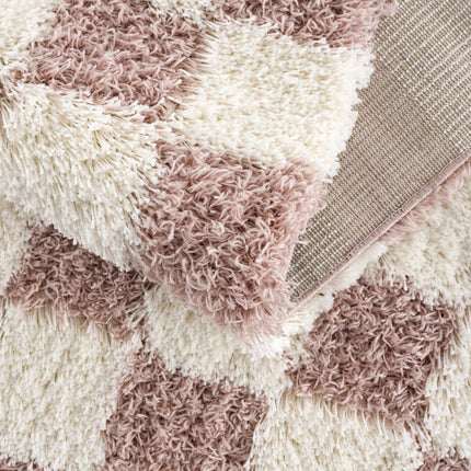 Atira Pink Checkered Shag Rug Rugs TriadCommerceInc