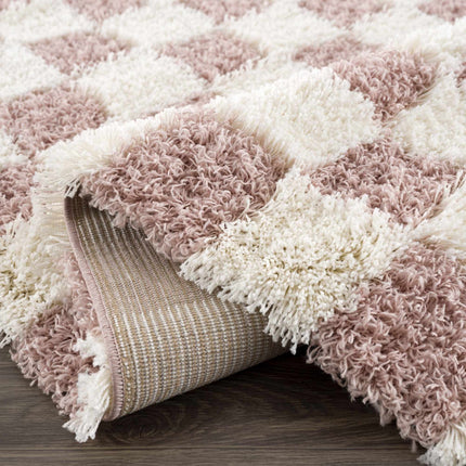 Atira Pink Checkered Shag Rug Rugs TriadCommerceInc