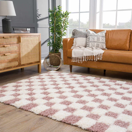 Atira Pink Checkered Shag Rug Rugs TriadCommerceInc 5'3" x 7'3" Rectangle