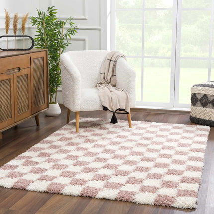 Atira Pink Checkered Shag Rug Rugs TriadCommerceInc