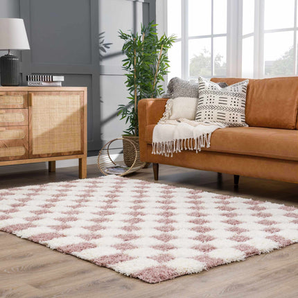 Atira Pink Checkered Shag Rug Rugs TriadCommerceInc