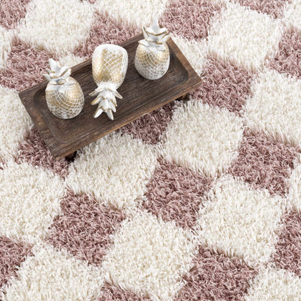 Atira Pink Checkered Shag Rug Rugs TriadCommerceInc