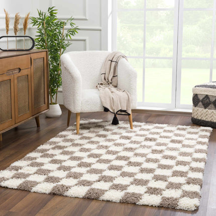 Atira Brown Checkered Area Rug Rugs TriadCommerceInc