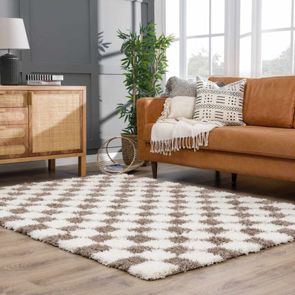 Atira Brown Checkered Area Rug Rugs TriadCommerceInc