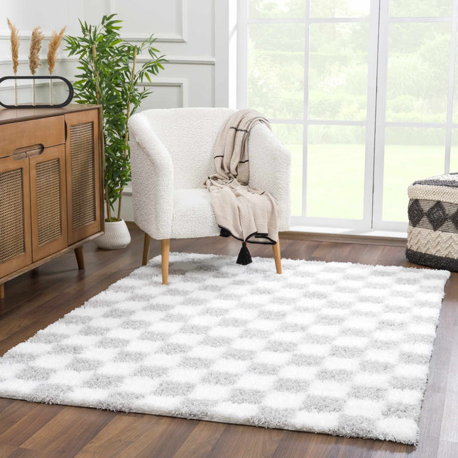 Atira Gray Checkered Area Rug Rugs TriadCommerceInc