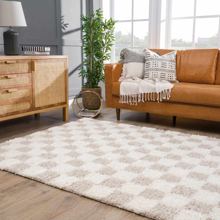 Atira Light Brown Checkered Area Rug Rugs TriadCommerceInc