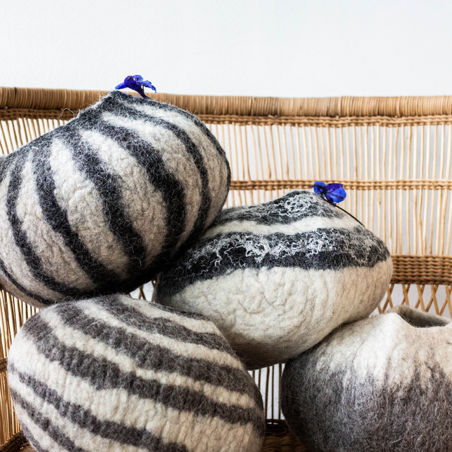 Grey Karakul Striped Decorative Wool Ukhamba Bowl Baskets & Vessels TriadCommerceInc