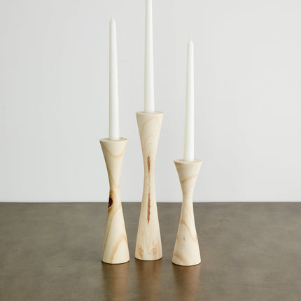 Geo Tapered Wooden Candlestick Holder Décor TriadCommerceInc Natural Neutral Small