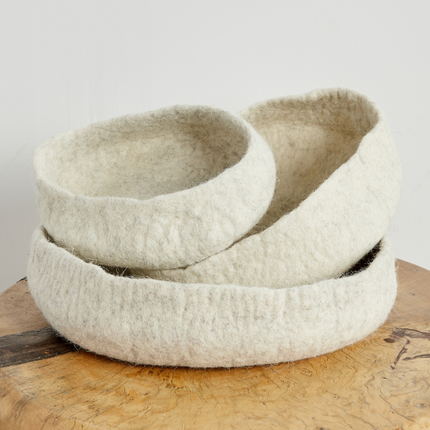Natural White Hand Felted Nesting Bowls Baskets & Vessels TriadCommerceInc Small