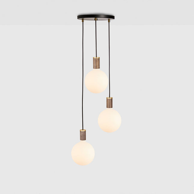 Triple Pendant in Walnut + Sphere IV - Black Canopy Home Decor > Lighting > Ceiling Lights > Pendant Lights > Cluster Pendants TriadCommerceInc Walnut Black Canopy