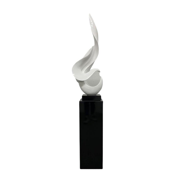 White Flame Floor Sculpture With Black Stand, 65" Tall Sculpture TriadCommerceInc   
