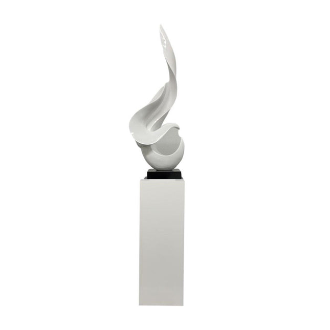 White Flame Floor Sculpture With White Stand, 65" Tall Sculpture TriadCommerceInc   