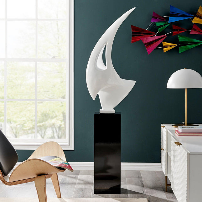 White Sail Floor Sculpture With Black Stand, 70" Tall Sculpture TriadCommerceInc   
