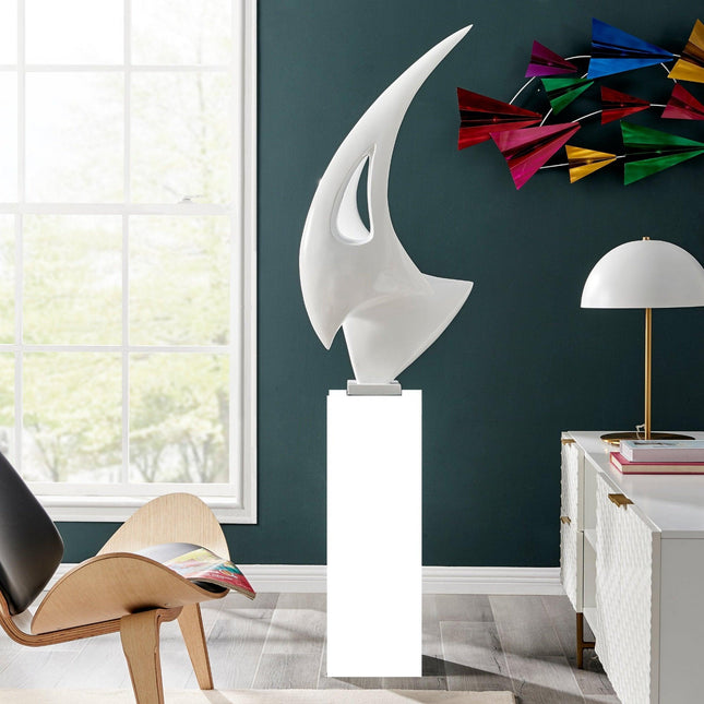 White Sail Floor Sculpture With White Stand, 70" Tall Sculpture TriadCommerceInc   