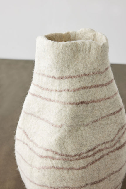 Tribal Lines Wool Ivory & Soft Stone Gourd Basket Baskets & Vessels TriadCommerceInc