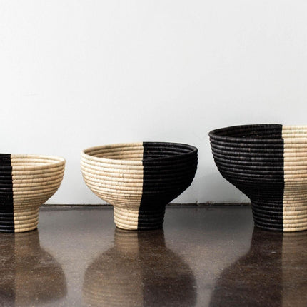 Pedestal Black and Natural Basket Bowl Baskets & Vessels TriadCommerceInc Small