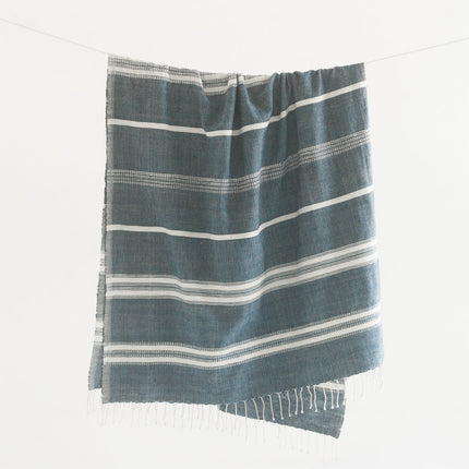 Aden Cotton Throw Blanket Blankets TriadCommerceInc Navy with Natural  