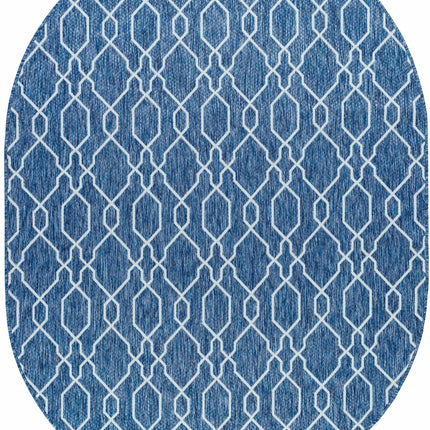 Aldford Denim Blue Trellis Outdoor Carpet Rugs TriadCommerceInc 5'3" X 7'3" oval Oval