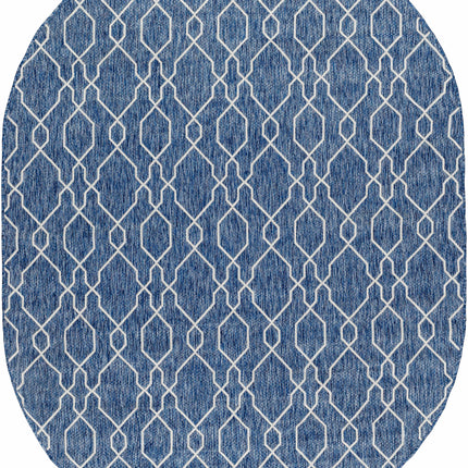 Aldford Denim Blue Trellis Outdoor Carpet Rugs TriadCommerceInc 6'7" x 9' Oval