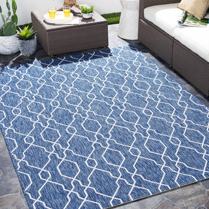 Aldford Denim Blue Trellis Outdoor Carpet Rugs TriadCommerceInc