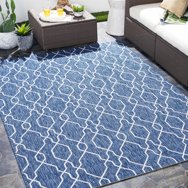 Aldford Denim Blue Trellis Outdoor Carpet Rugs TriadCommerceInc
