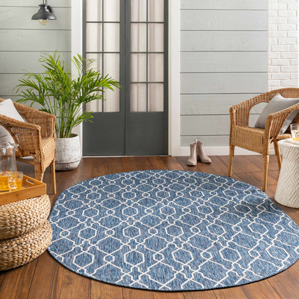 Aldford Denim Blue Trellis Outdoor Carpet Rugs TriadCommerceInc