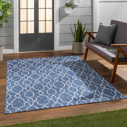 Aldford Denim Blue Trellis Outdoor Carpet Rugs TriadCommerceInc