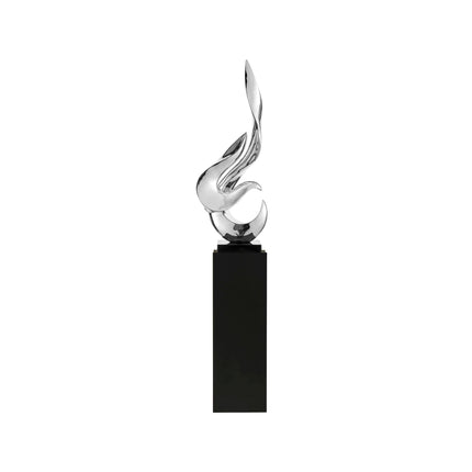 Chrome Flame Floor Sculpture With Black Stand, 65" Tall Sculpture TriadCommerceInc   
