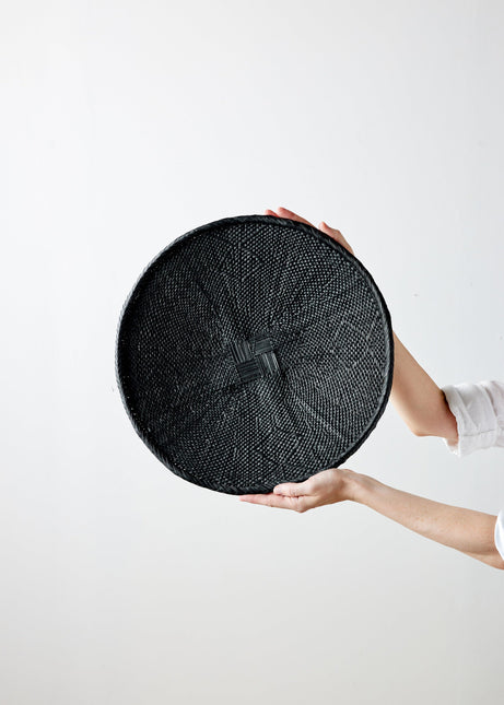 Hand-Painted Black Binga Flat Basket Wall Basket TriadCommerceInc Small