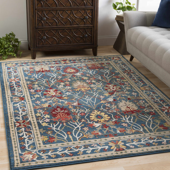 Neola Navy Blue Damask Area Rug Rugs TriadCommerceInc