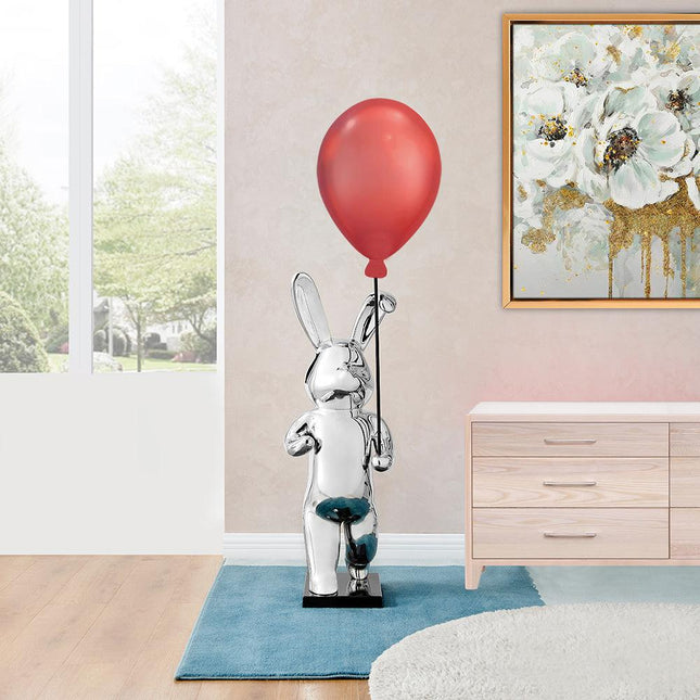 Chrome Bunny Red Balloon Sculpture TriadCommerceInc   