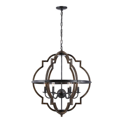 Cambon 6-Light Distressed Black Brushed Wood Chandelier Home Decor > Lighting > Ceiling Lights > Chandelier TriadCommerceInc Black